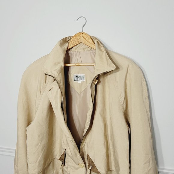 Outbrook Vintage Cream Khaki Windbreaker Drawstring Pockets Raincoat Spring Zip - Picture 6 of 13